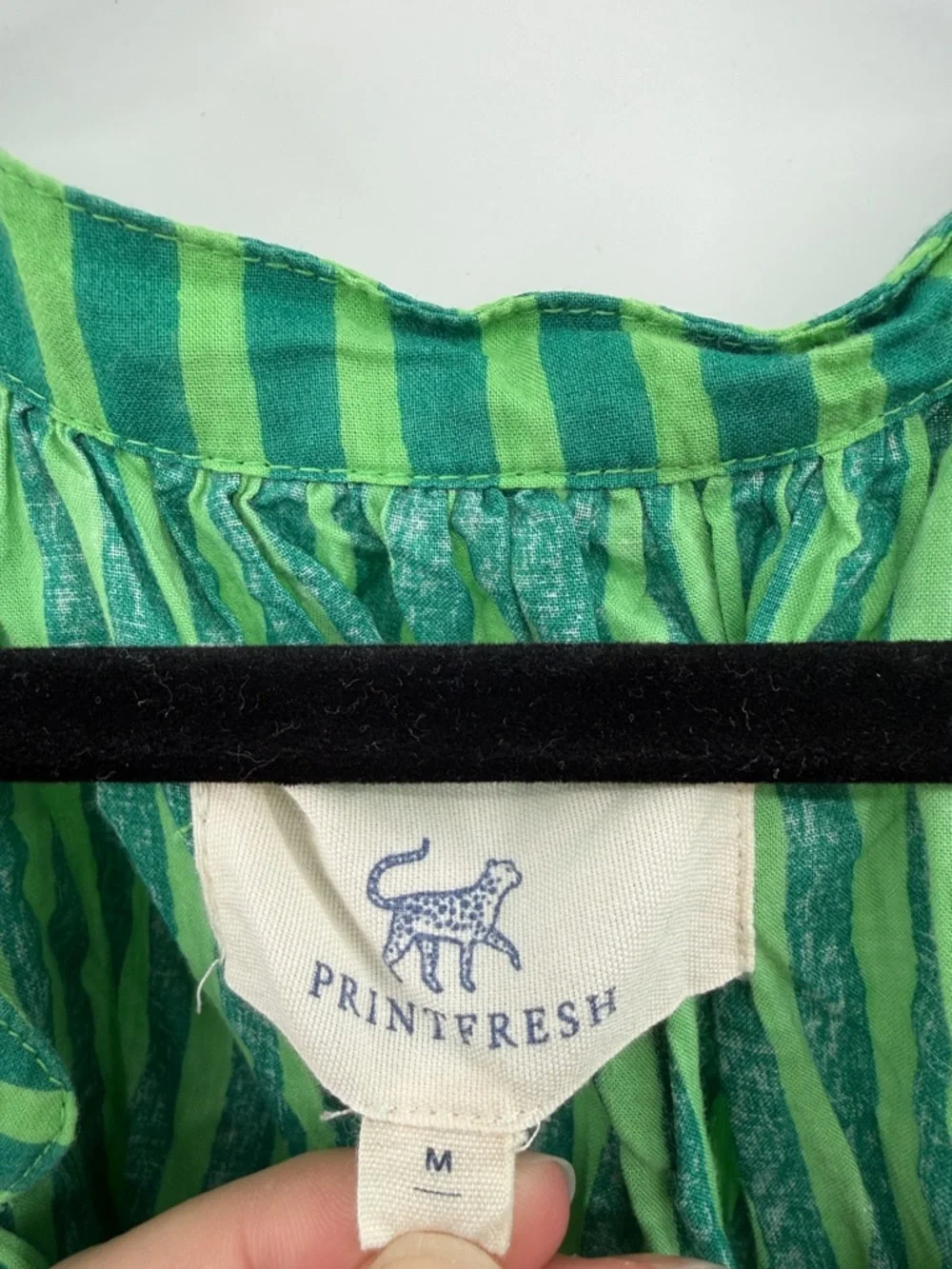 Printfresh Women's V-neck 100% Organic Cotton Puff Sleeve Top - Green Stripes M - Picture 3 of 6